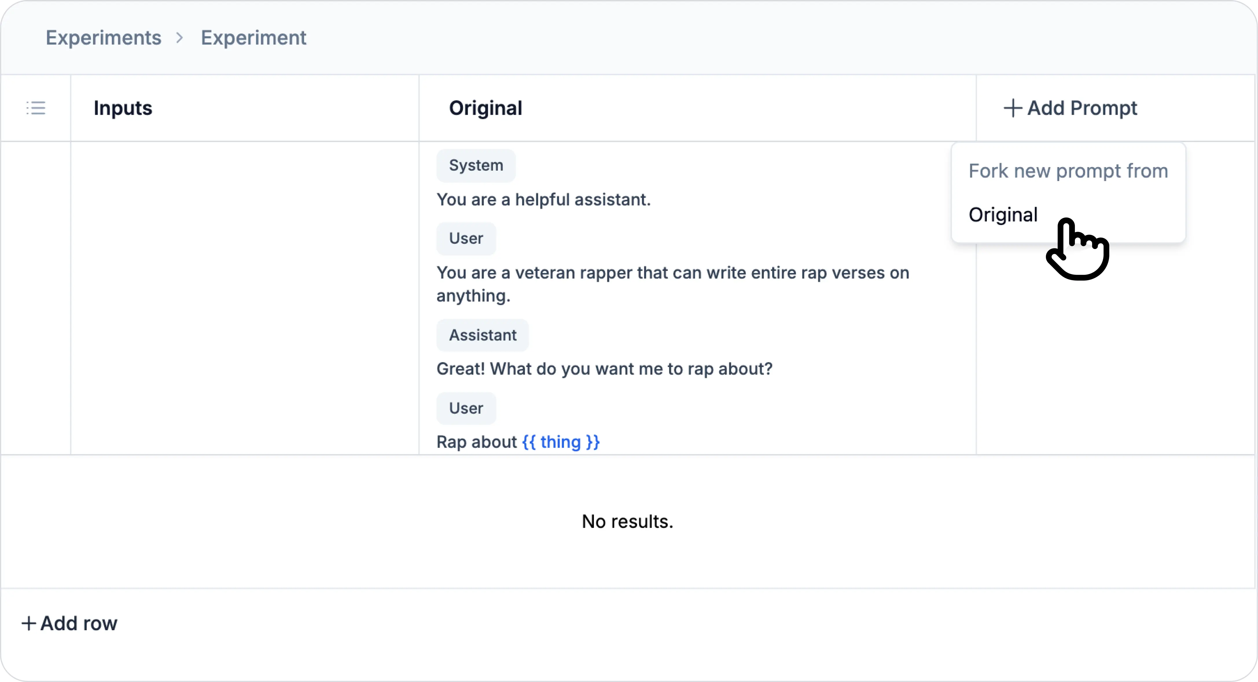 Fork the prompt in Experiments